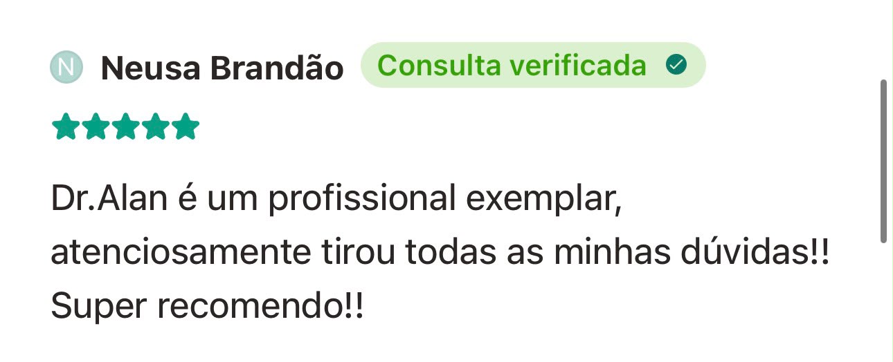 Depoimento de paciente sobre o Dr. Alan Antunes no Doctoralia