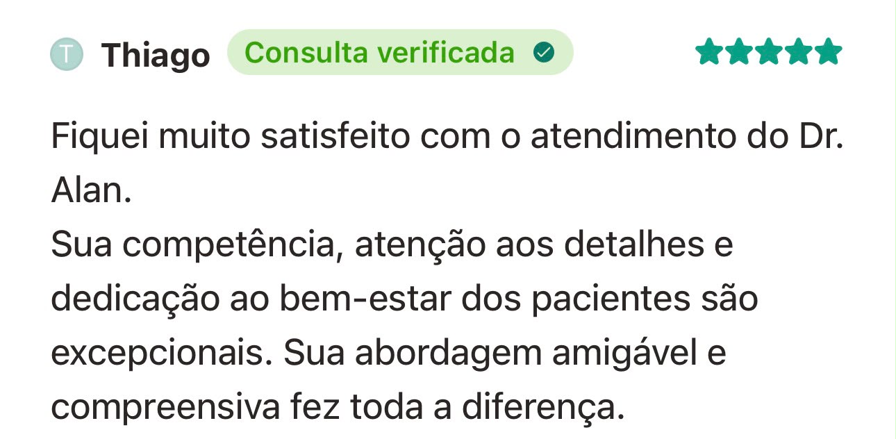 Depoimento de paciente sobre o Dr. Alan Antunes no Doctoralia