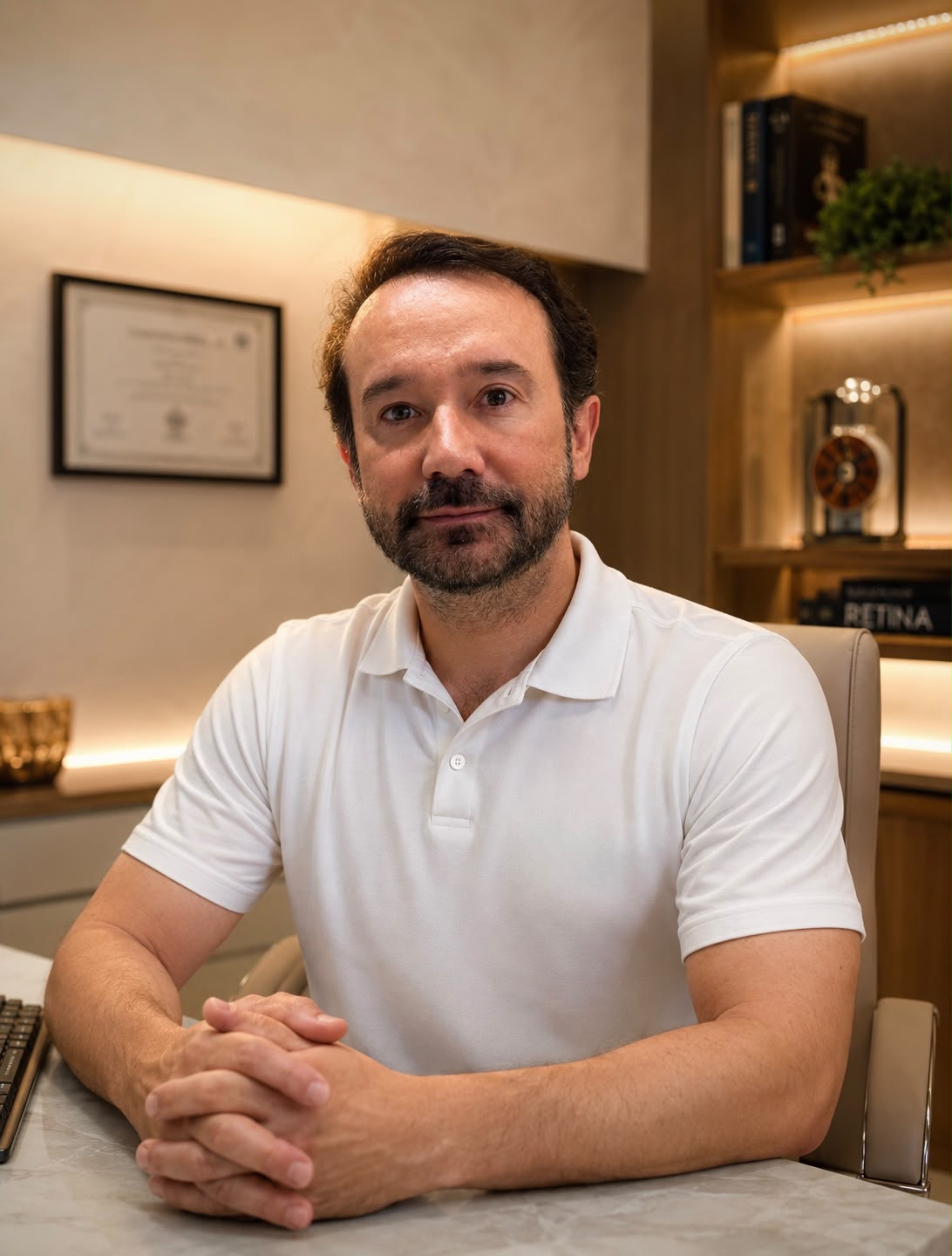 Dr. Alan Antunes, oftalmologista cirurgião, em seu consultório
